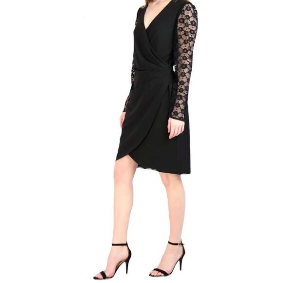 Lace Long Sleeve Faux Wrap Cocktail Dress size 12 - Picture 4 of 5